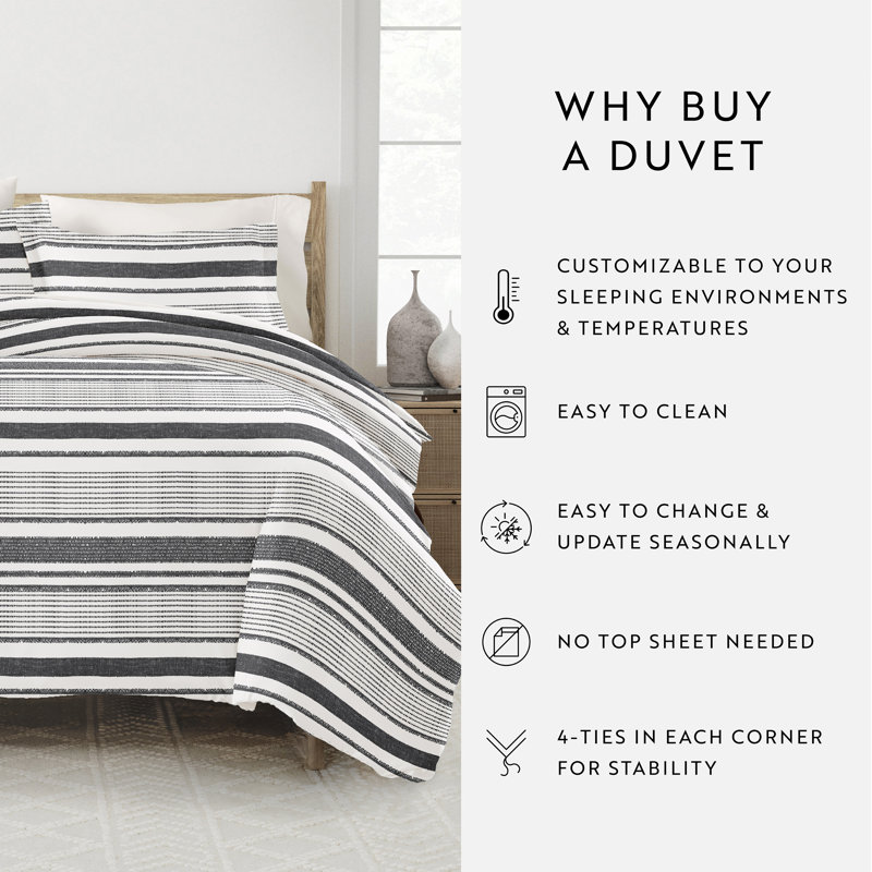 Vintage Black & White Stripe Pattern Duvet Cover Set, Twin Duvet Cover + 1 Sham