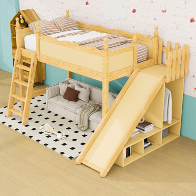 Loft Bed with Storage Shelves and Wardrobe