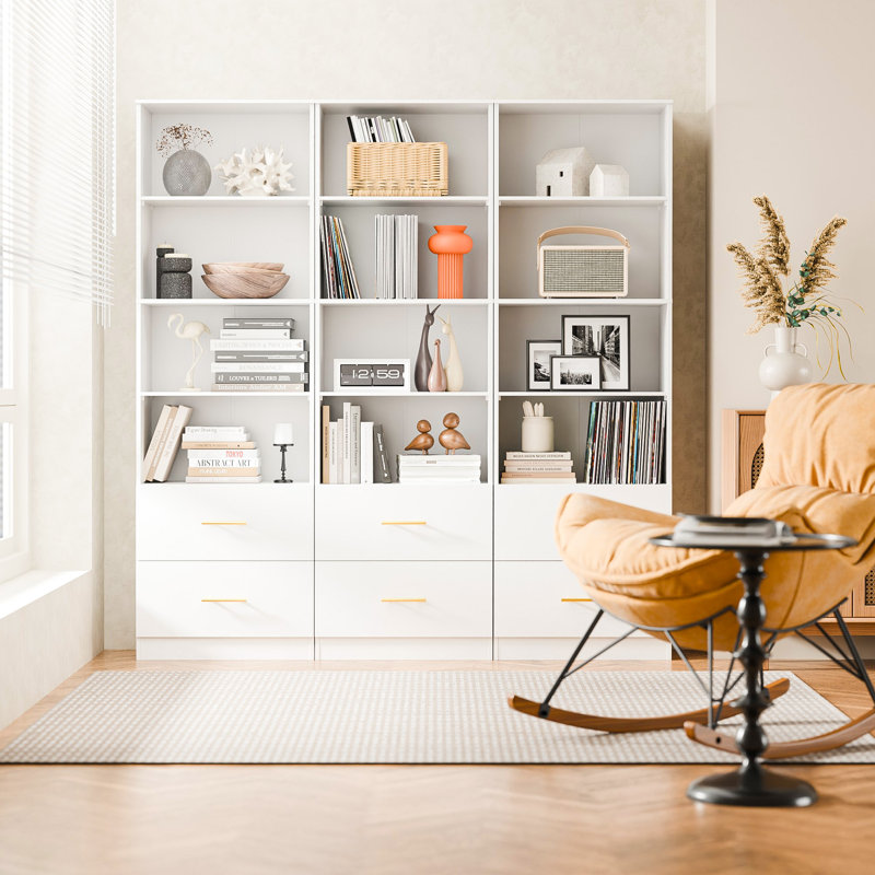 74.1'' H X 23.6" W Standard Bookcase With 2 Drawers, White