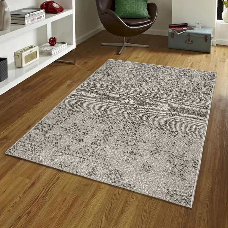 Tapis d'intérieur / extérieur gris Oksana, Tapis de couloir 2 pi 8 po x 7 pi