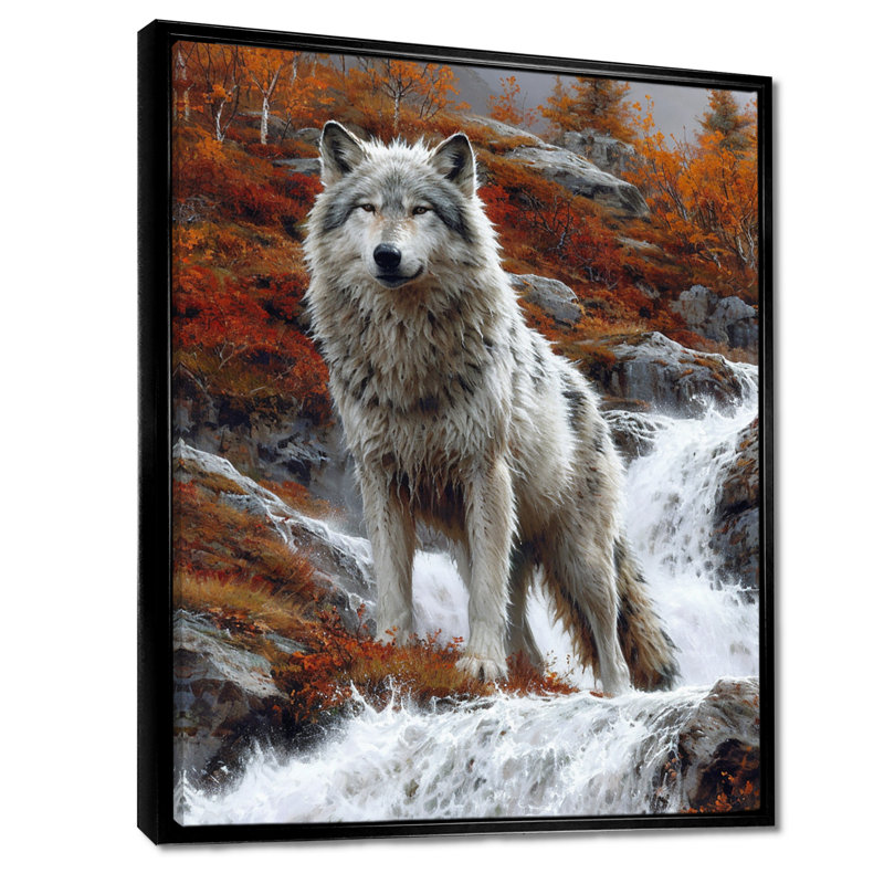 Loup gris sauvage par Mountain River - loup, reproduction d'art murale, H 32 po x l 16 po x P 1 po