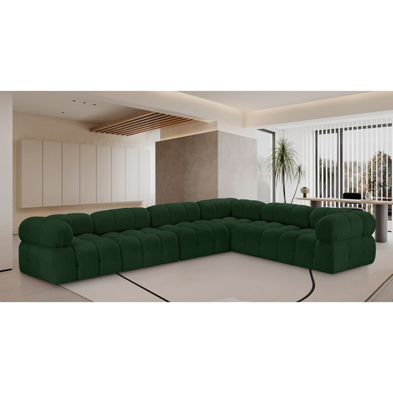 Ames Upholstered Sofa, Green Boucle Fabric, 3 Armless, 3 Corner