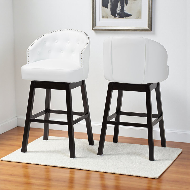 Upholstered Faux Leather Counter Stool with Solid Wood Frame, White