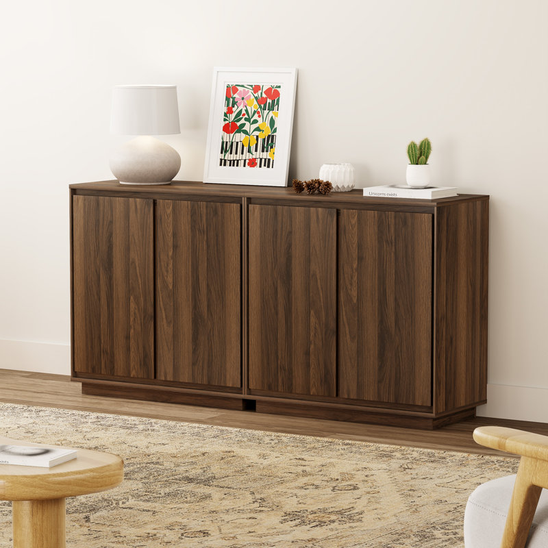 Sideboard Accent Cabinet With Adjustable Shelves, 2, Brown