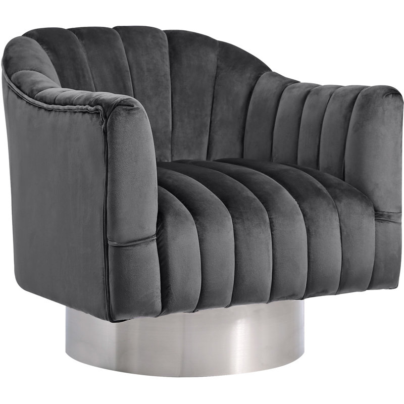 Fauteuil d'appoint pivotant en velours Farrah, Velours gris, Argent