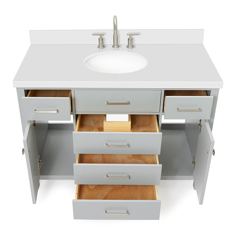 Meuble-lavabo simple 48 po avec plateau en quartz blanc Macnair, gris