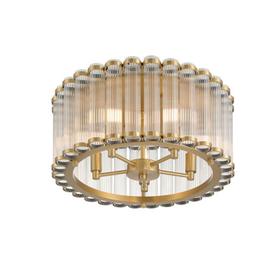 Flush Mount, 5-Light, 18", Gold, Ribbed Glass