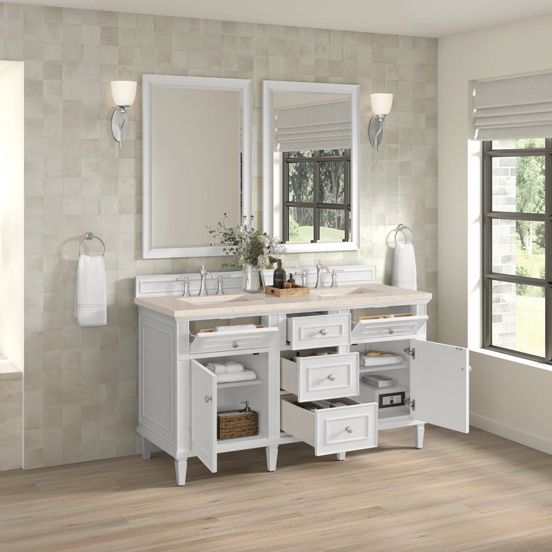 Lorelai 60'' W Double Vanity, Bright White, Carrara White, 8" Widespread