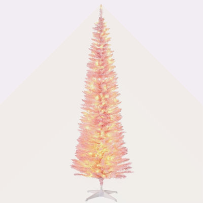 Sapin de Noël artificiel mince de 7 pi de hauteur avec 200 lumières DEL blanc chaud et 499 pointes pour la décoration de Noël