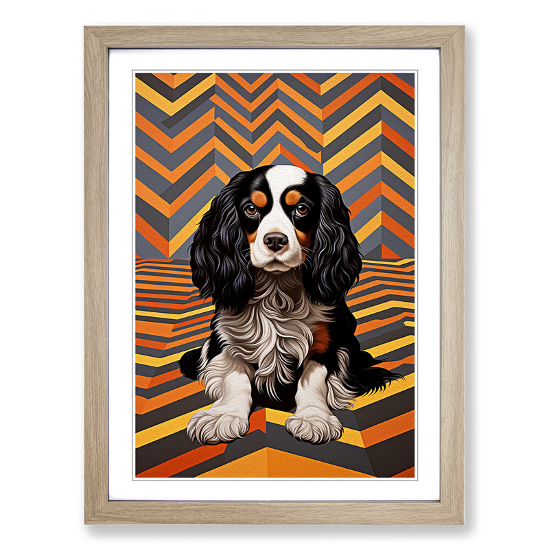 Cavalier King Charles Spaniel Op - Single Picture Frame Print on Wood, Oak Framed, 46cm H x 34cm W x 2cm D