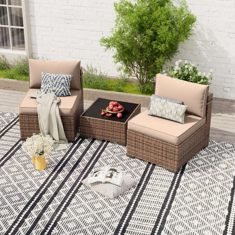 Babak 2 - Person Outdoor Seating Group with 4"D Cooling Cushions, Khaki