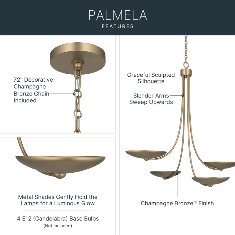 Palmela 32 inch 4-Light Chandelier in Champagne Bronze, 5 Lights, 18" H x 40" W x 40" D, Champagne Bronze