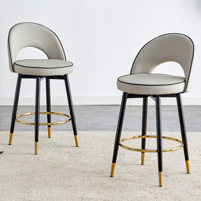 Modern Swivel Upholstered Faux Leather Bar Stools with Gold Footrest(Set of 2)