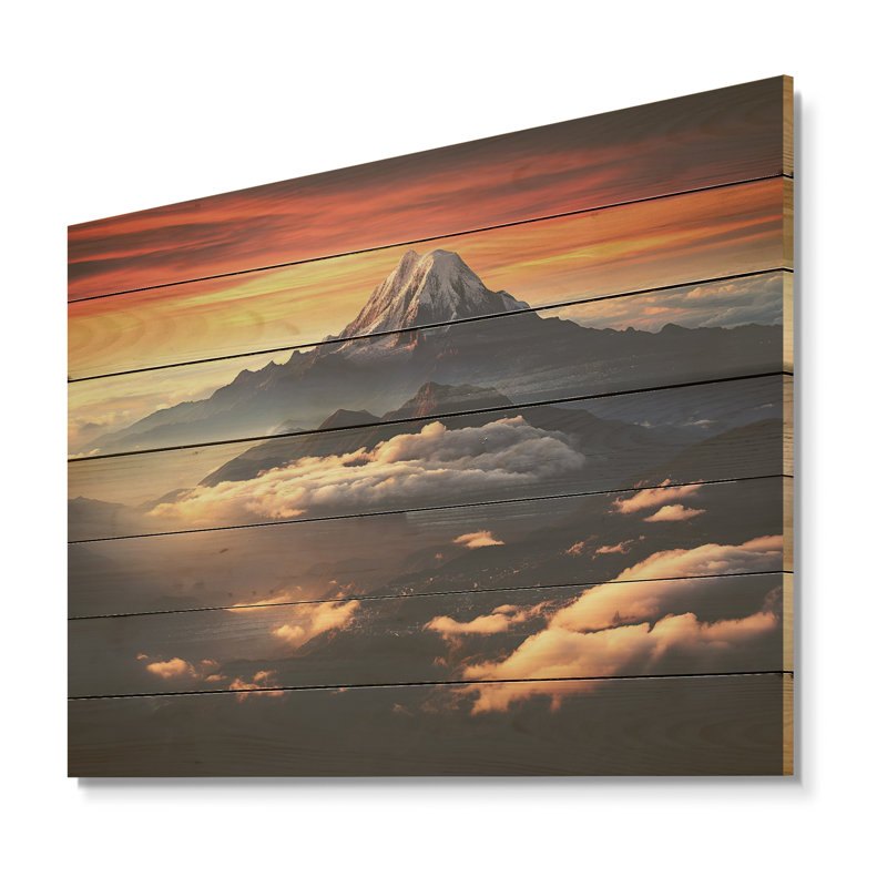 Coucher de soleil au Mont Kinabalu, Malaisie - Montagnes sur bois, H 34 po x l 44 po