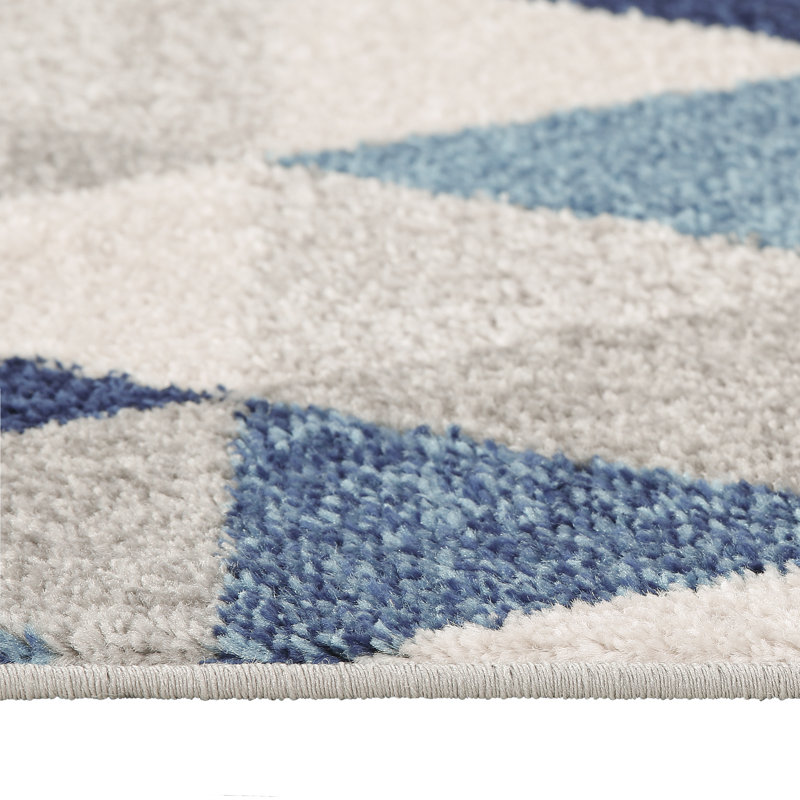 Rivka Modern Blue/Grey/Cream Geometric Rug, Rectangle 60 x 90cm