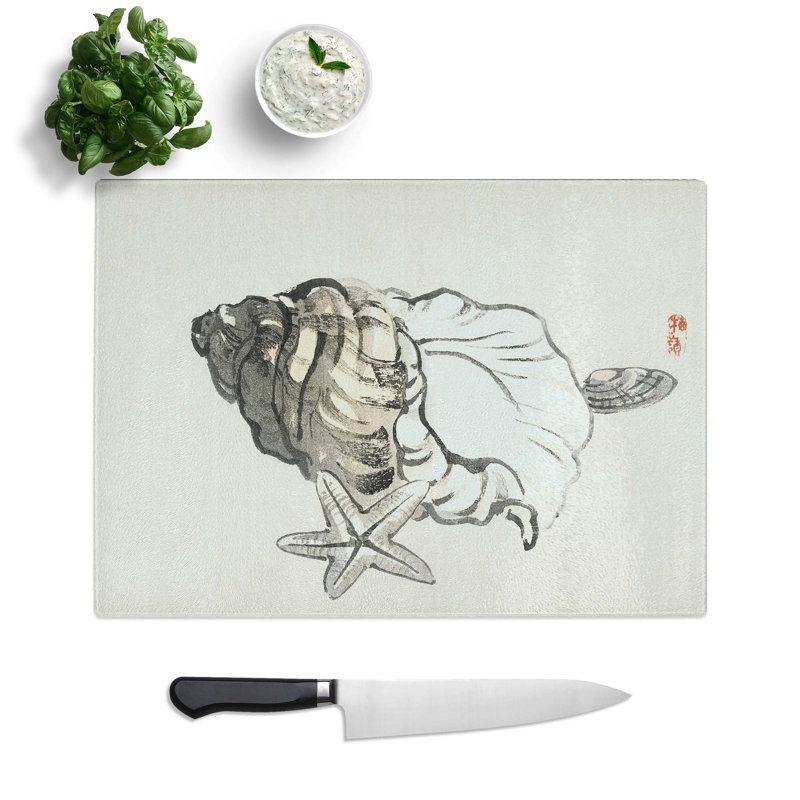 Tempered Glass Starfish & Seashells by Kono Bairei Chopping Board, 39 cm W x 28.5 cm L