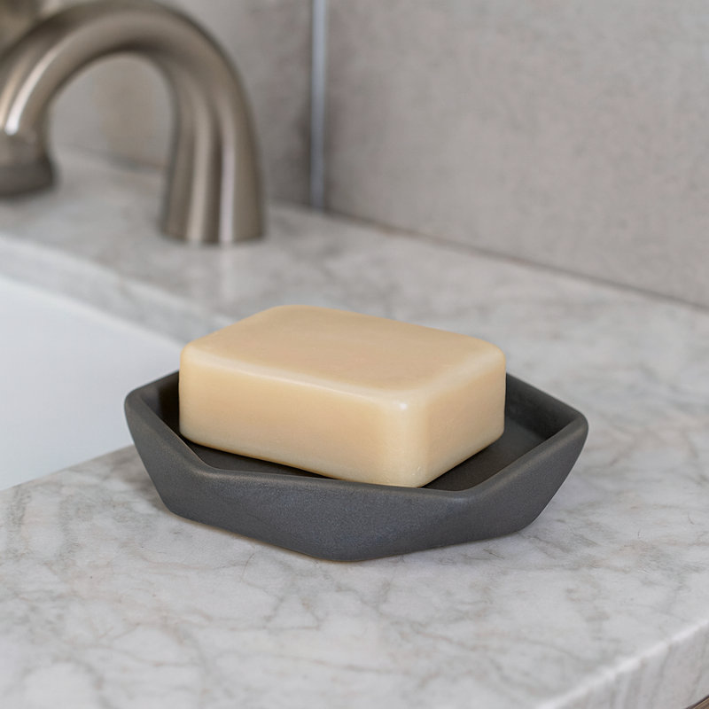 Diamond Stoneware Bathroom Soap Dish Cup, Gray