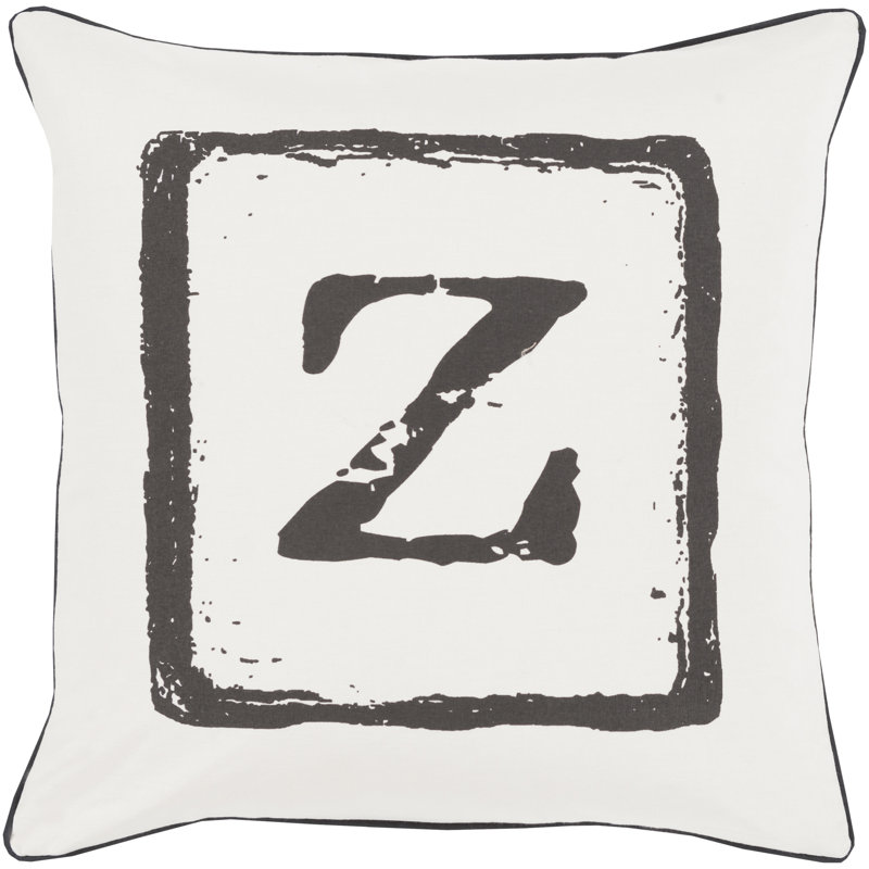 Coussin décoratif en coton, Noir / gris clair, Z, 18 po x 18 po