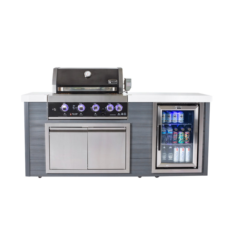 Îlot de cuisine extérieur en PEHD toutes saisons avec réfrigérateur 78 po x l 32 po en acier inoxydable noir Montwood et Montwood Artwood Garantie à vie