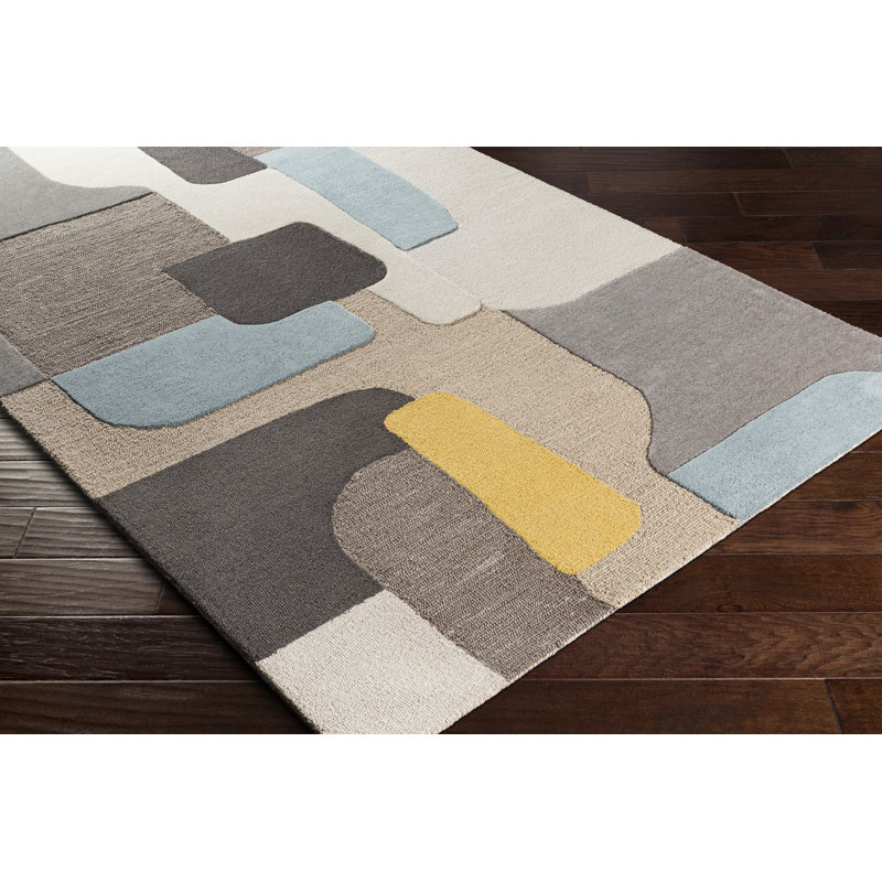 Amyerra Hand Tufted Wool Geometric Indoor Rug, Rectangle 8'10" x 12'
