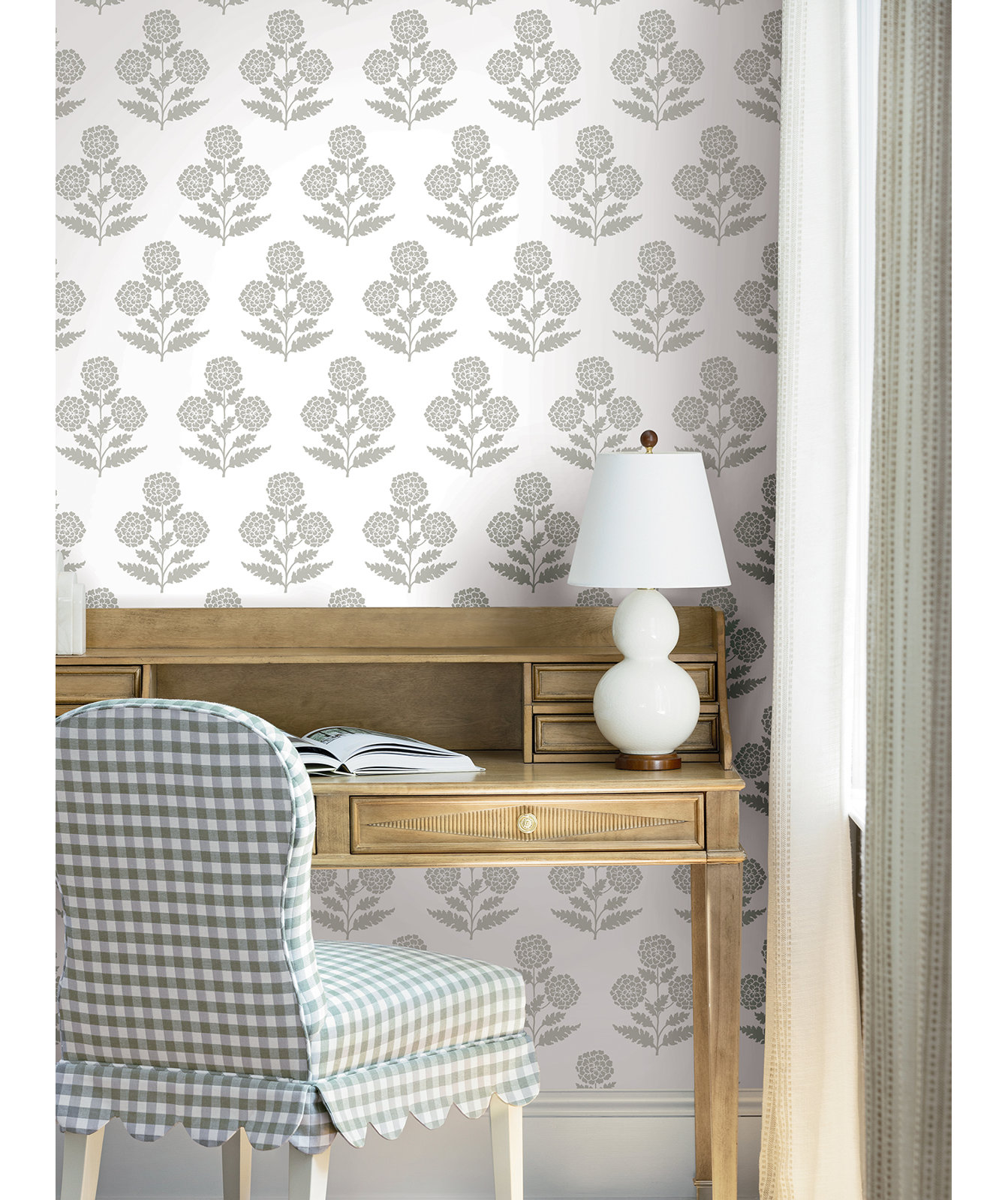 Souci Marigolds Wallpaper, Gray