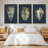 Ensemble de 3 pièces encadrées sur toile, feuille d'or I sur cobalt-97792035-97792032