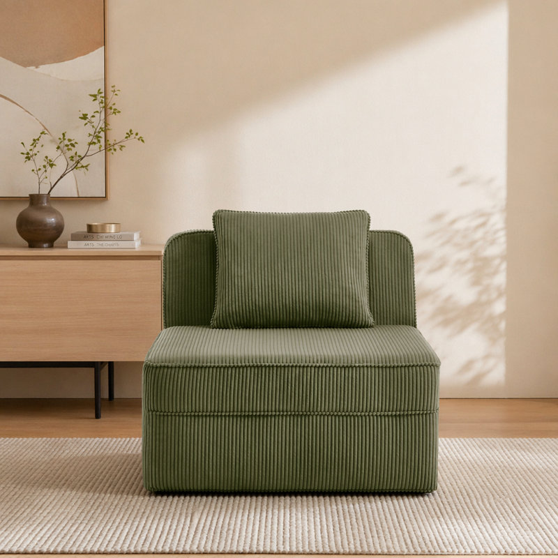 Canapé sans accoudoirs avec velours côtelé Martha - Vert, Velours côtelé vert, Vert