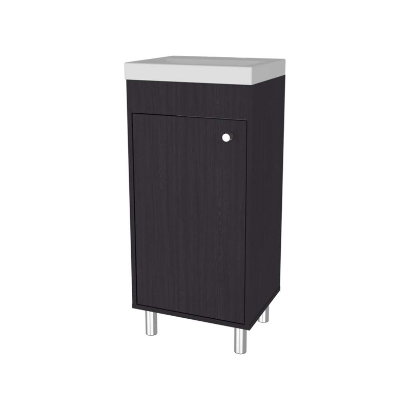 Meuble-lavabo avec 1 porte et 2 tablettes de rangement Wengue, Wengé