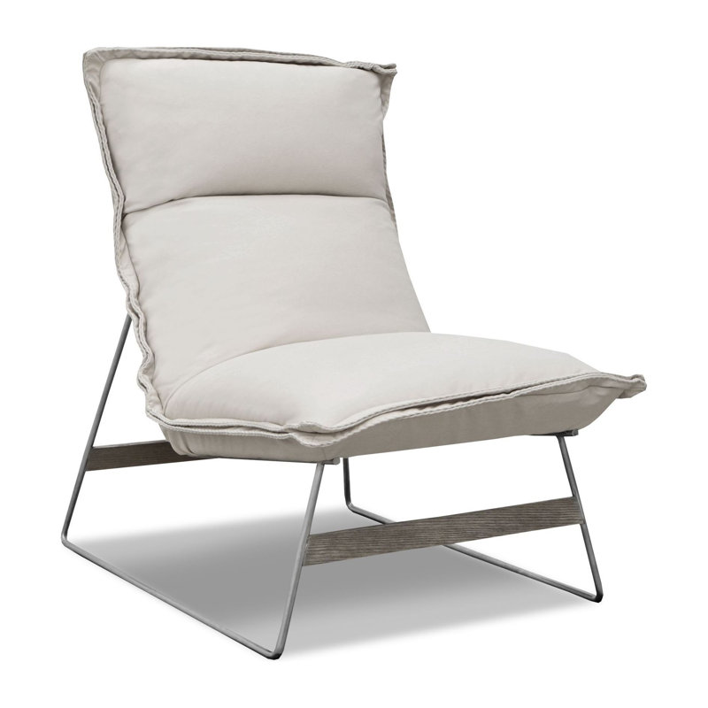 Tweety Leather Lounge Chair, Verdeca Snow, Stainless Steel
