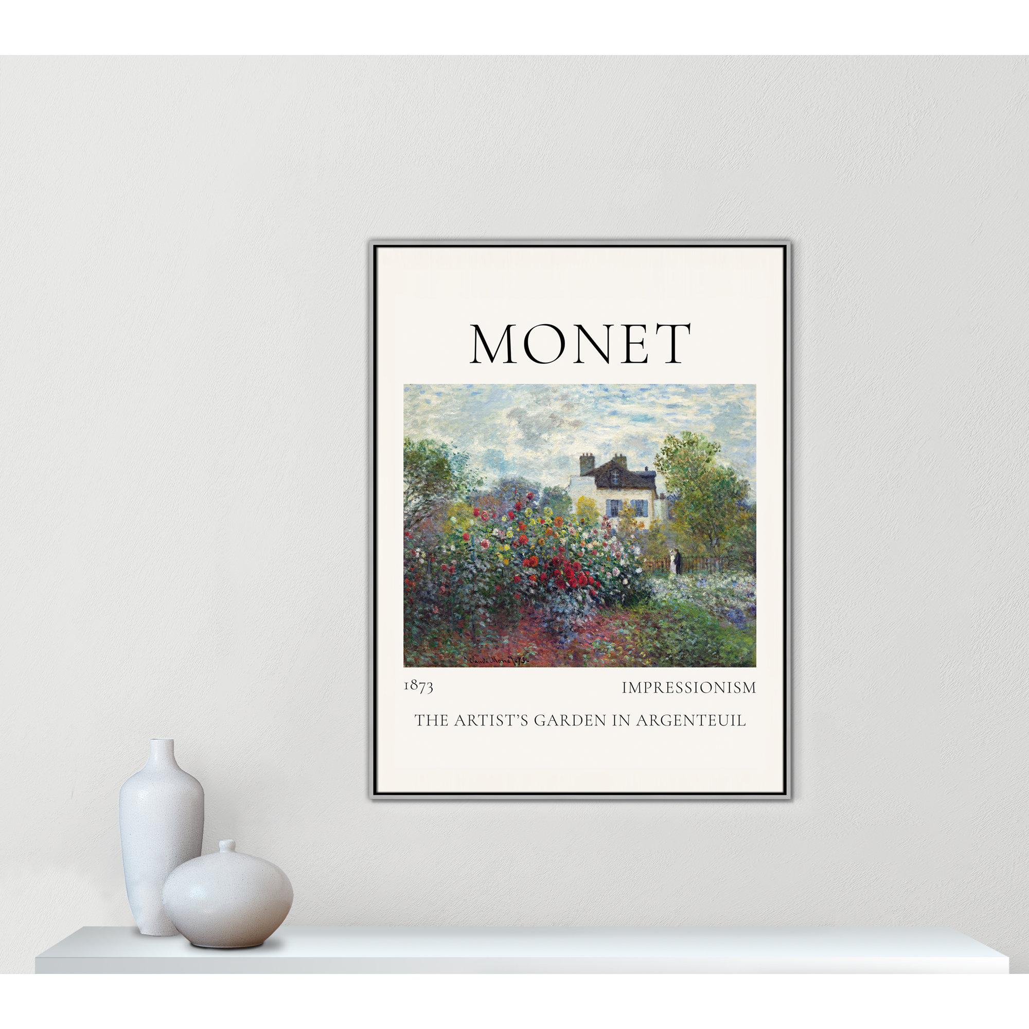 Artists Garden in Argenteuil Print by Claude Monet, Silver Floater Frame, No, 49.5" H x 37.5" W x 2" D