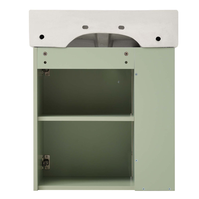 21.6 Inch Modern Floating Bathroom Vanity With Ceramic Basin-Perfect For Small Bathrooms, Left Side Storage, Green