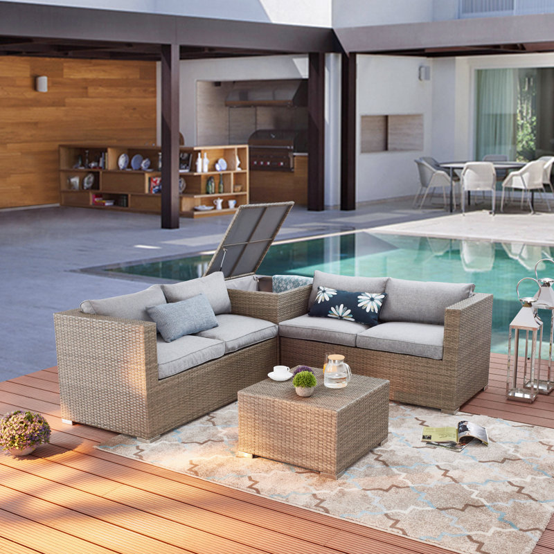 Alvin 4 - Person Patio Conversation Set with Cushions, Gray