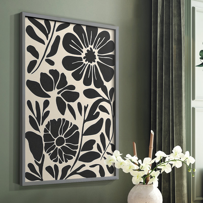 Impression florale florale, encadrée prête à être suspendue, fabriquée aux États-Unis, H 10 po x l 8 po, Gris