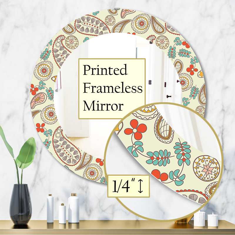 Paisley 1 - miroir bohémien et éclectique, H 31,5 po x l po