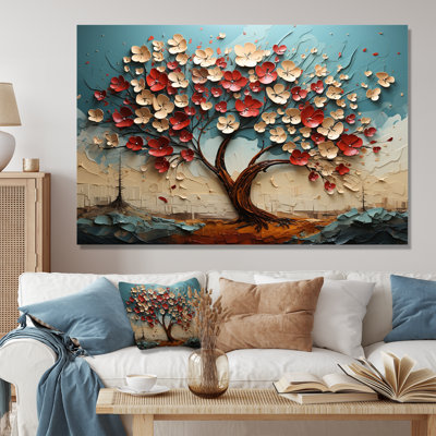 Red And Gold Flower Tree Moonlight Beauty III - Tree Wall Art
