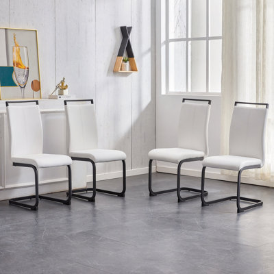 Chaise de salle à manger, chaise d'appoint rembourrée en similicuir à haut dossier en polyuréthane avec pieds tubulaires en forme de C pour la salle à manger, chaise de bureau, meuble-lavabo et patio (ensemble de 4)