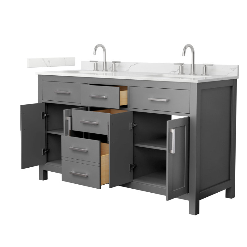 Beckett 60" Freestanding Double Bathroom Vanity with Quartz Top, Dark Gray, Brushed Nickel, Giotto Quartz