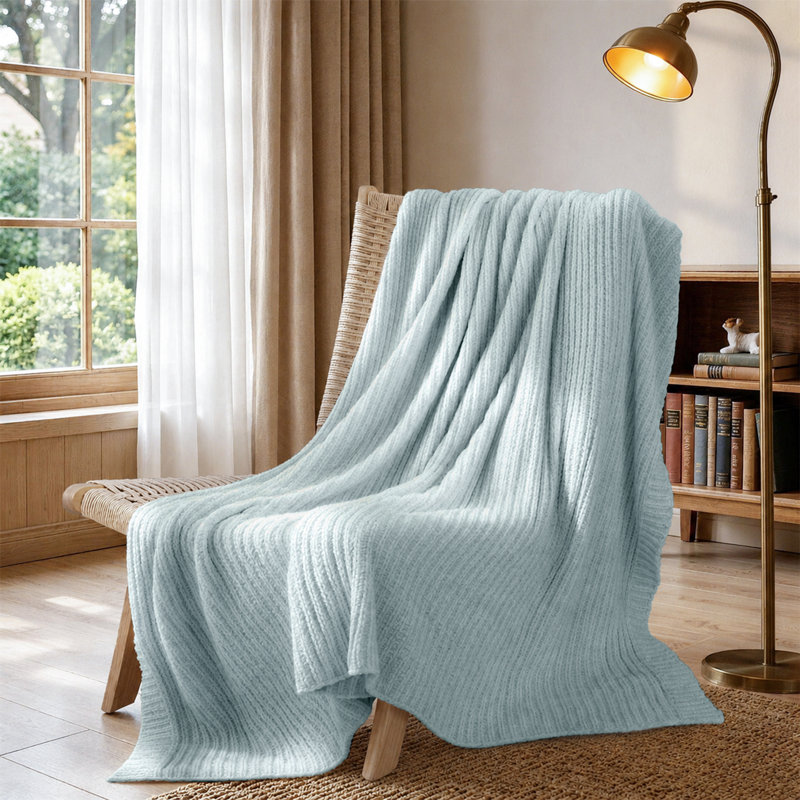 Soft Plush Lightweight Reversible Chenille Throw Blanket, Stormy Blue