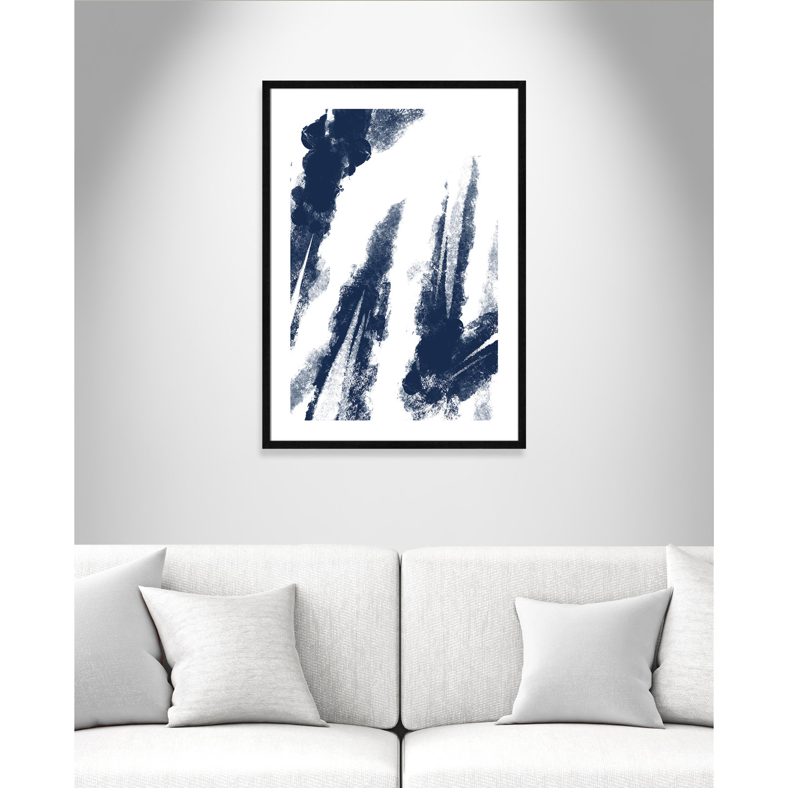 Navy Striking Seams 2 - Painting Print, Black Wood Framed Paper, 35.5" H x 25.5" W x 0.75" D