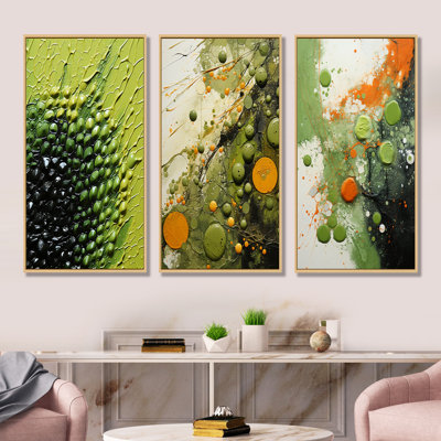 Ensemble de 3 reproductions d'art sur toile vert et jaune