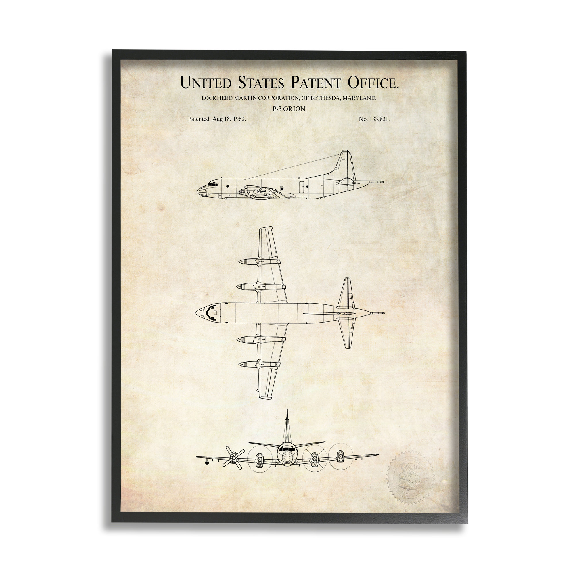 Stupell Industries Vintage Airplane Aircraft Diagram Patent Blueprint ...