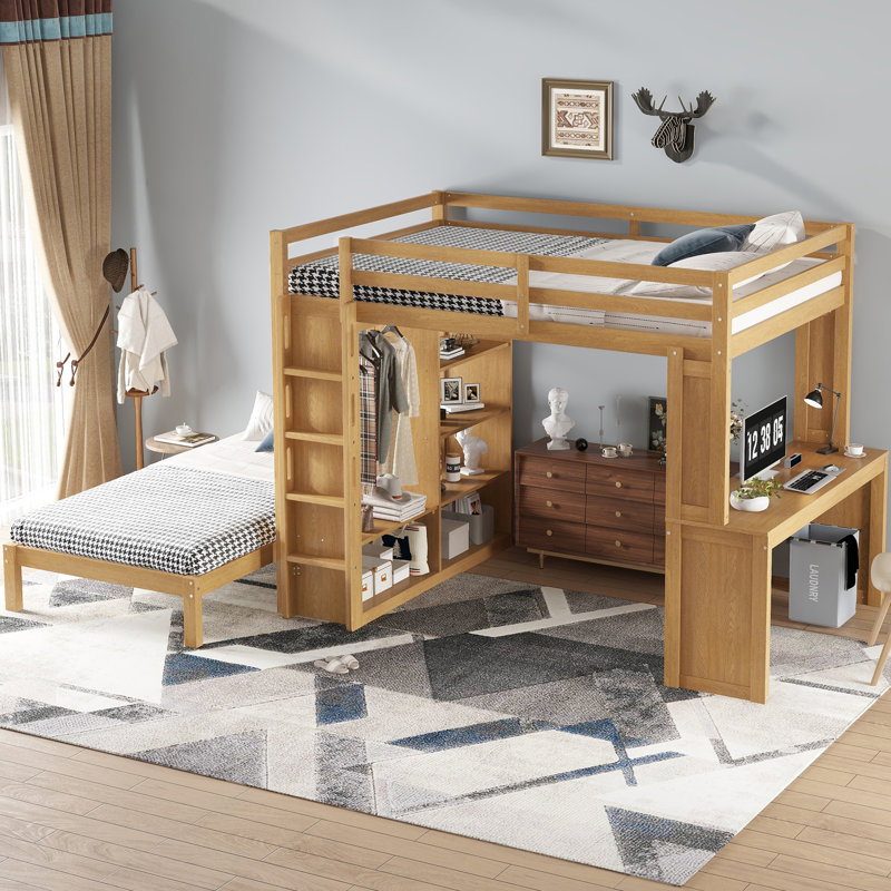 Queen Over Twin Wood Bunk Bed, Natural