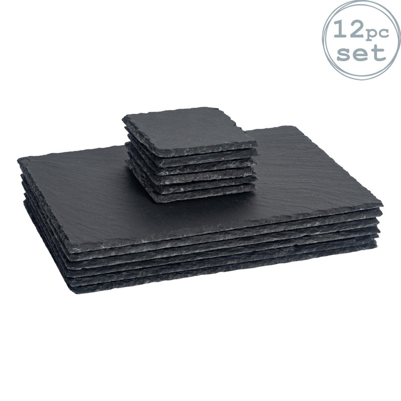 Argon Tableware - 12pc Slate Placemats & Coasters Set - 30cm x 20cm