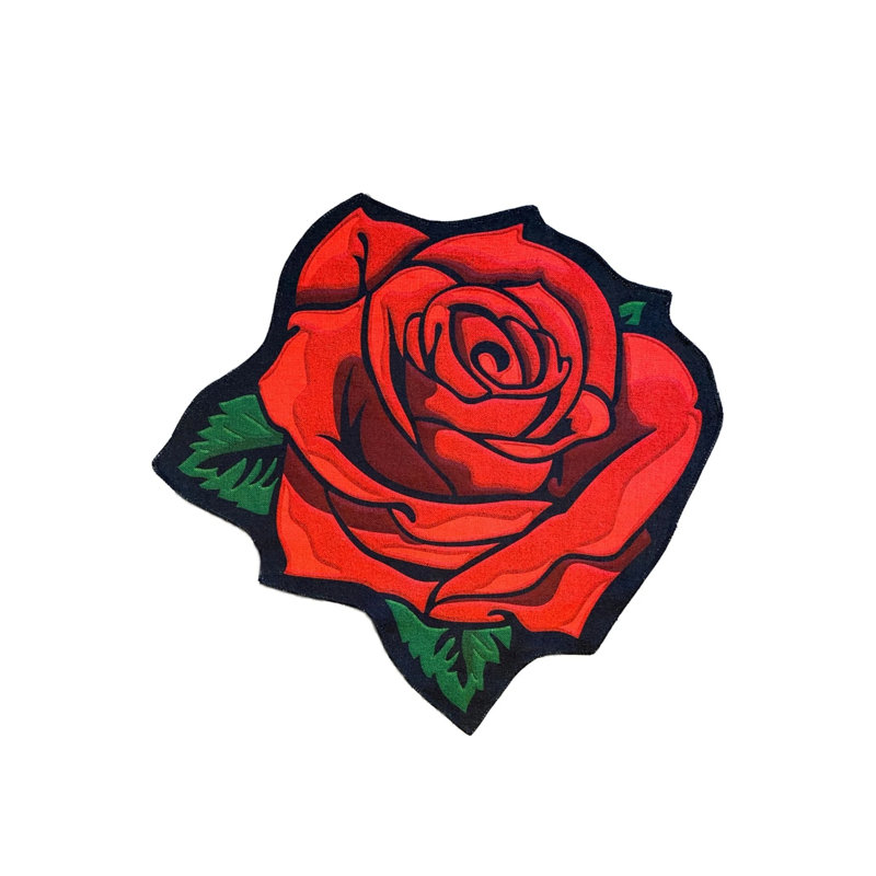 Rose-Shaped Black And Red Modern Rug, Novelty 2'8" x 2'8"