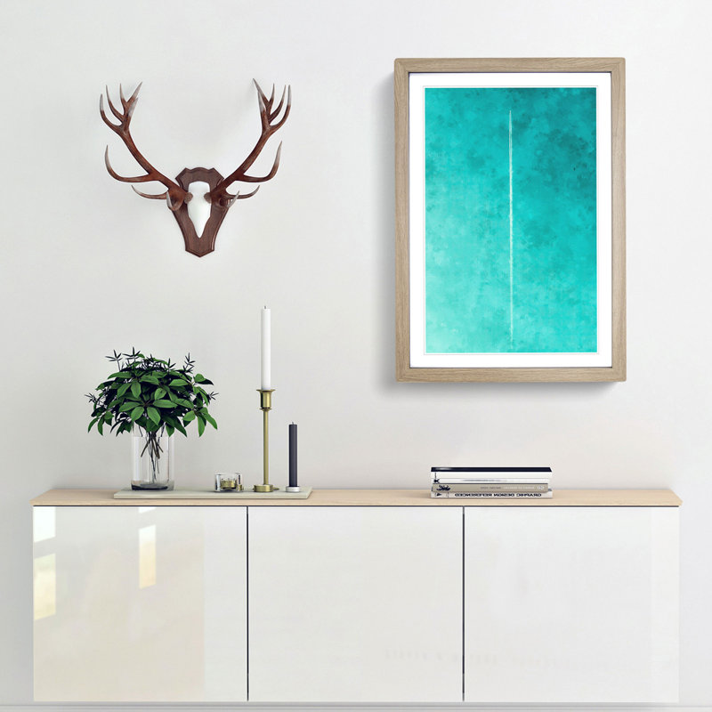Plane In The Sky Painting - Single Picture Frame Print on MDF, Oak Framed, 87cm H x 62cm W x 2cm D