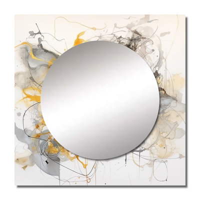 Bonnetta - Yellow Grey Marble Symphony I Abstract Square Mirror Wall Decor For Bedroom