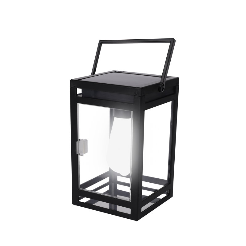 7.87'' Black Solar Powered LED Outdoor Lantern with Color Changing Light