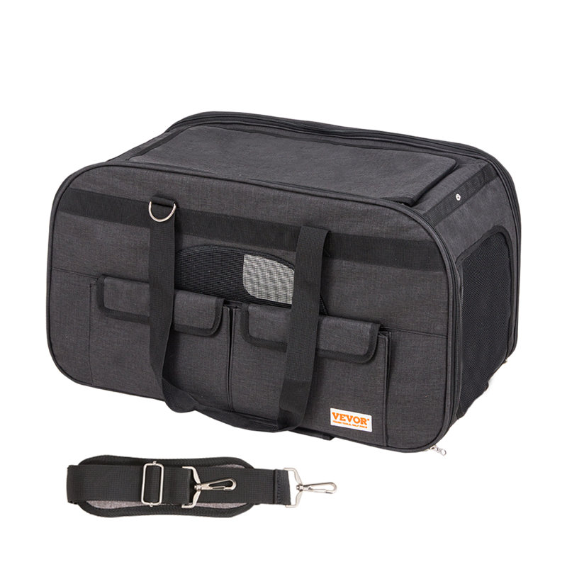 Large Black Soft-Sided Rolling Pet Carrier with Mesh Windows