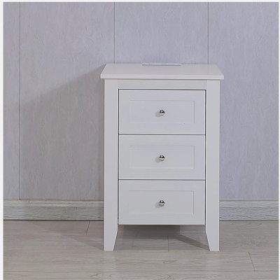 White 3 Drawer Nightstand with Charging Station and USB Ports & Power Outlets,Wooden Bed Side Table/End Table Modern Night Stands for Bedrooms