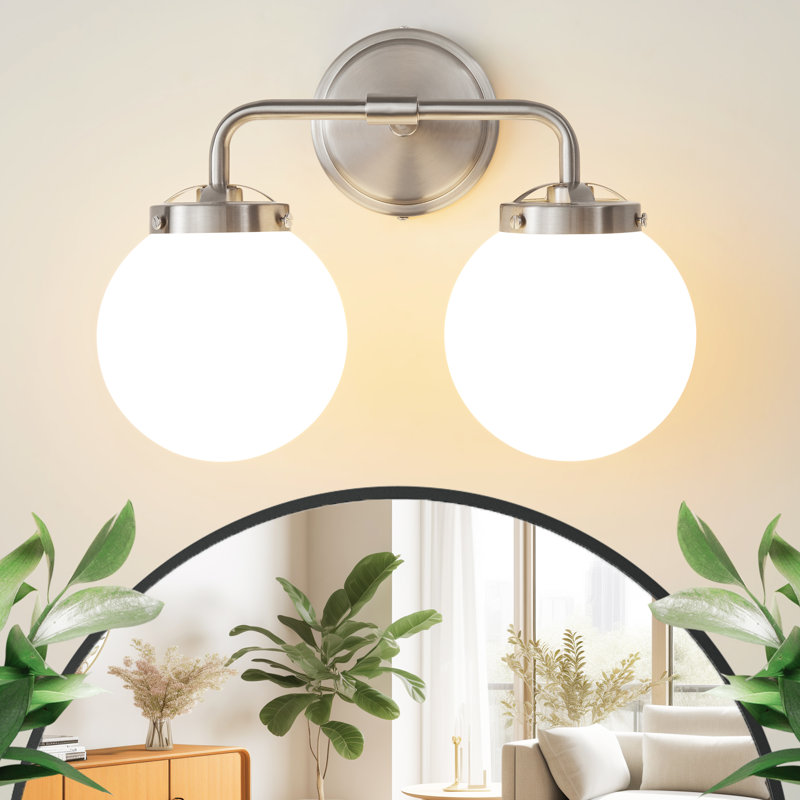 Luminaire de salle de bain à intensité variable avec abat-jour en verre soufflé à la main Karlei, 2, Nickel, Blanc